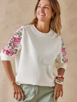 Sweat-shirt fantaisie manches brodées