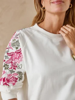 Sweat-shirt fantaisie manches brodées