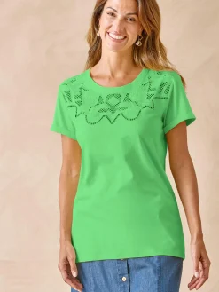 Tee-shirt coton à broderies ajourées