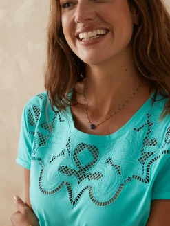 Tee-shirt coton à broderies ajourées