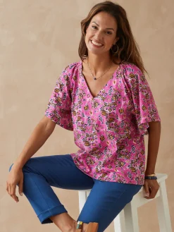 Tee-shirt encolure V avec smocks