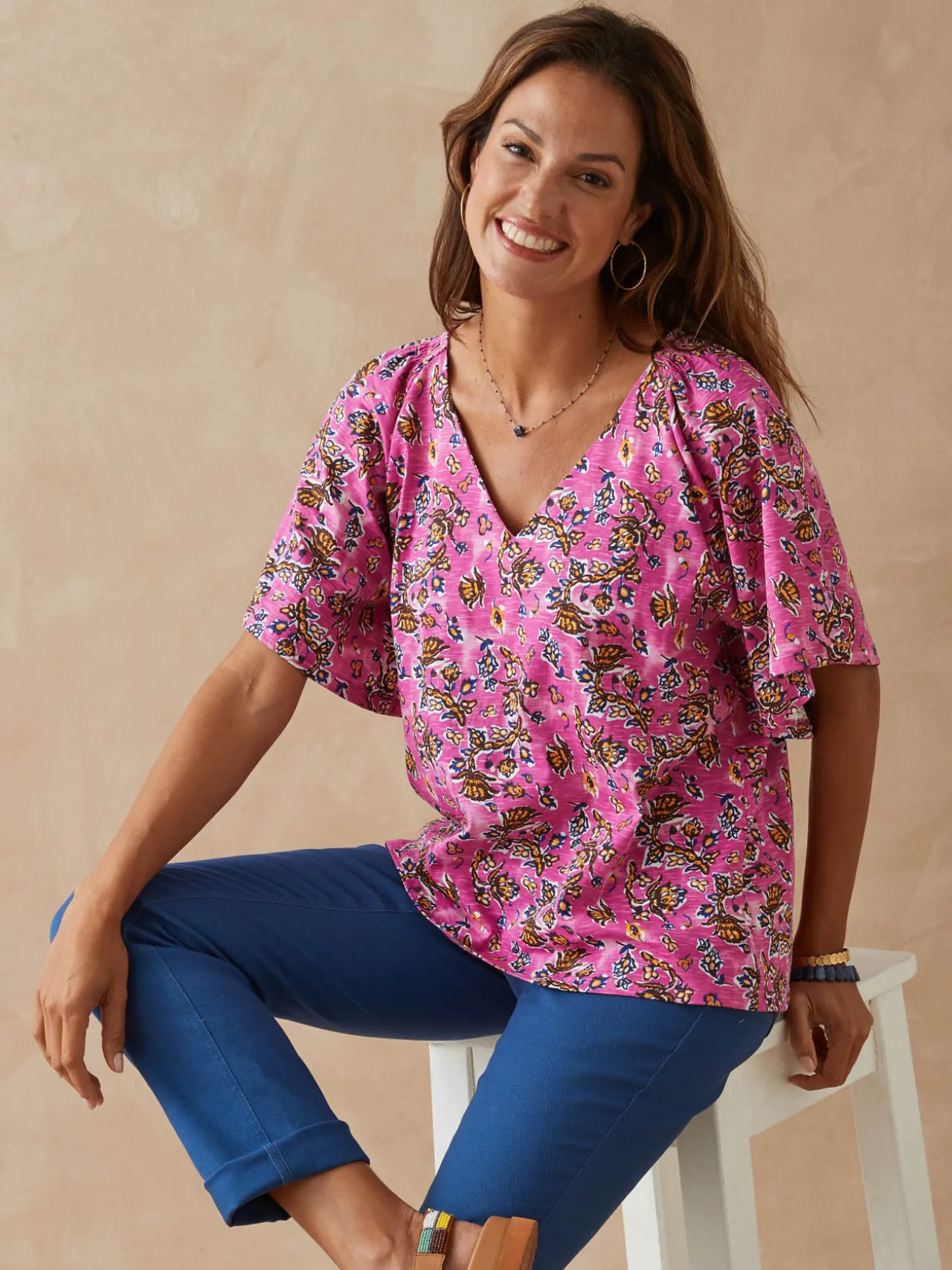 Tee-shirt encolure V avec smocks