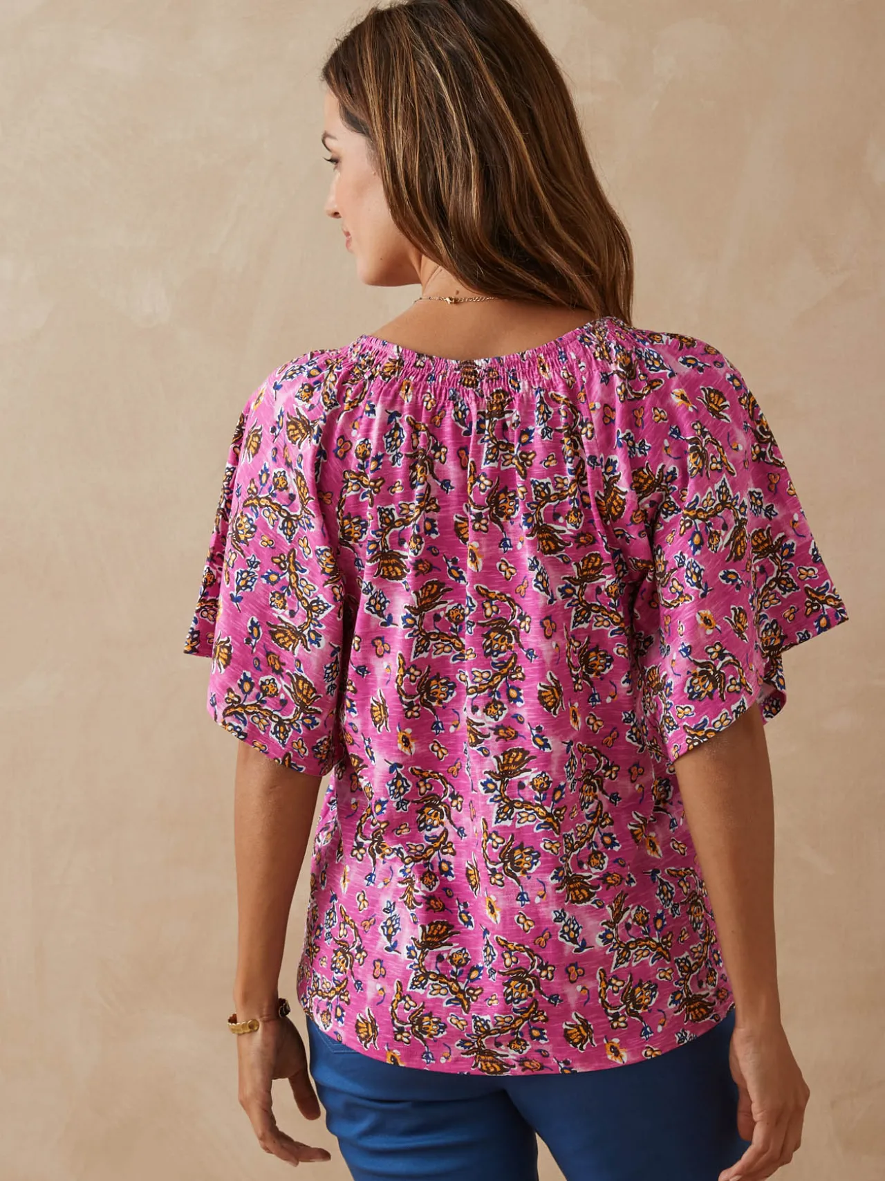 Tee-shirt encolure V avec smocks