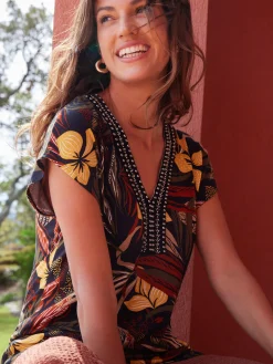 Tee-shirt perles fantaisie maille fluide