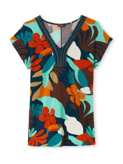 Tee-shirt perles fantaisie maille fluide