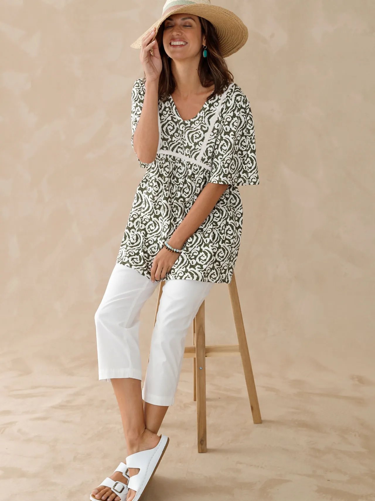 Tunique évasée élastiquée taille