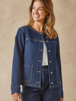 Veste denim encolure ronde