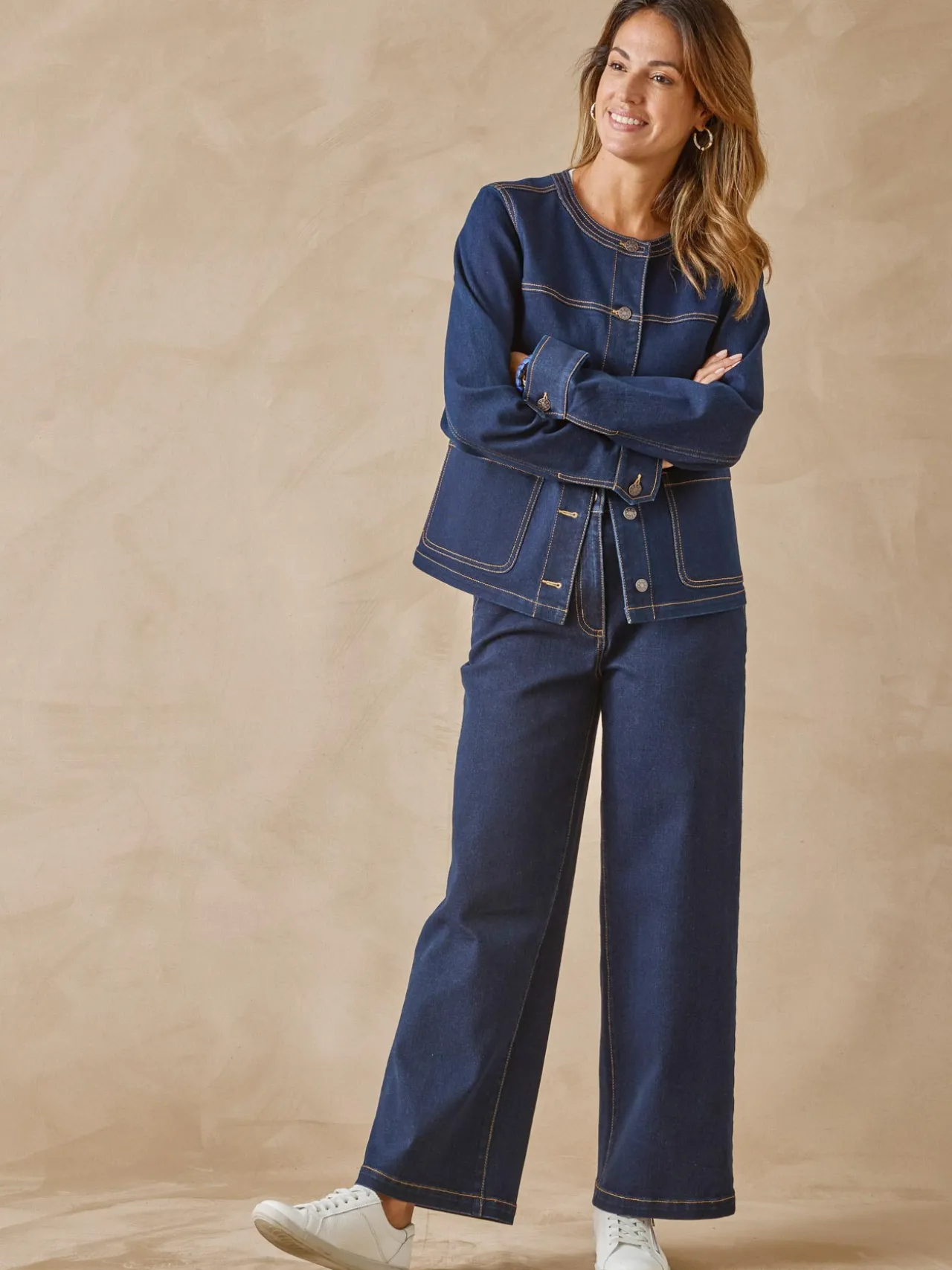 Veste denim encolure ronde