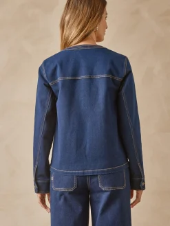 Veste denim encolure ronde