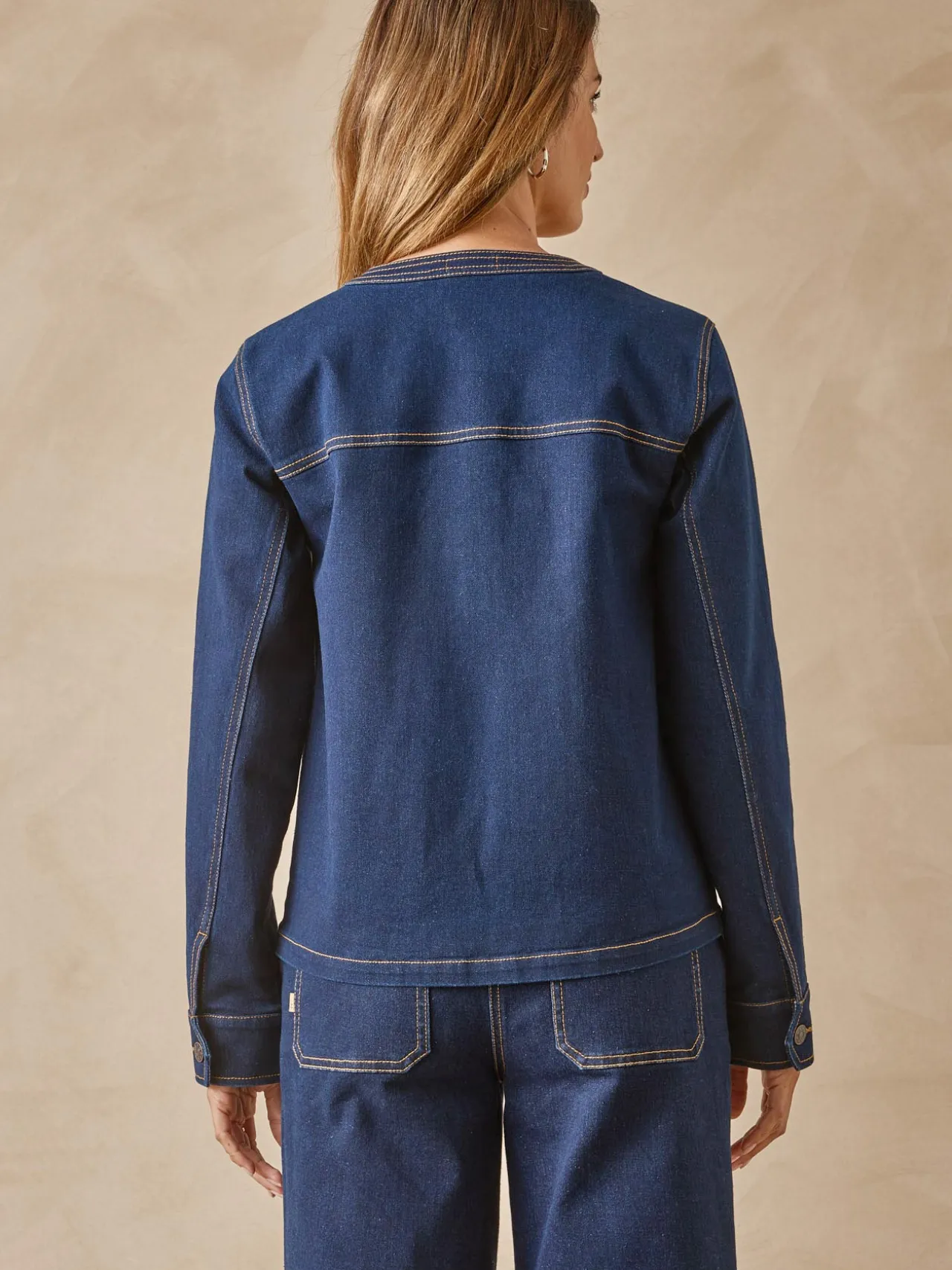 Veste denim encolure ronde